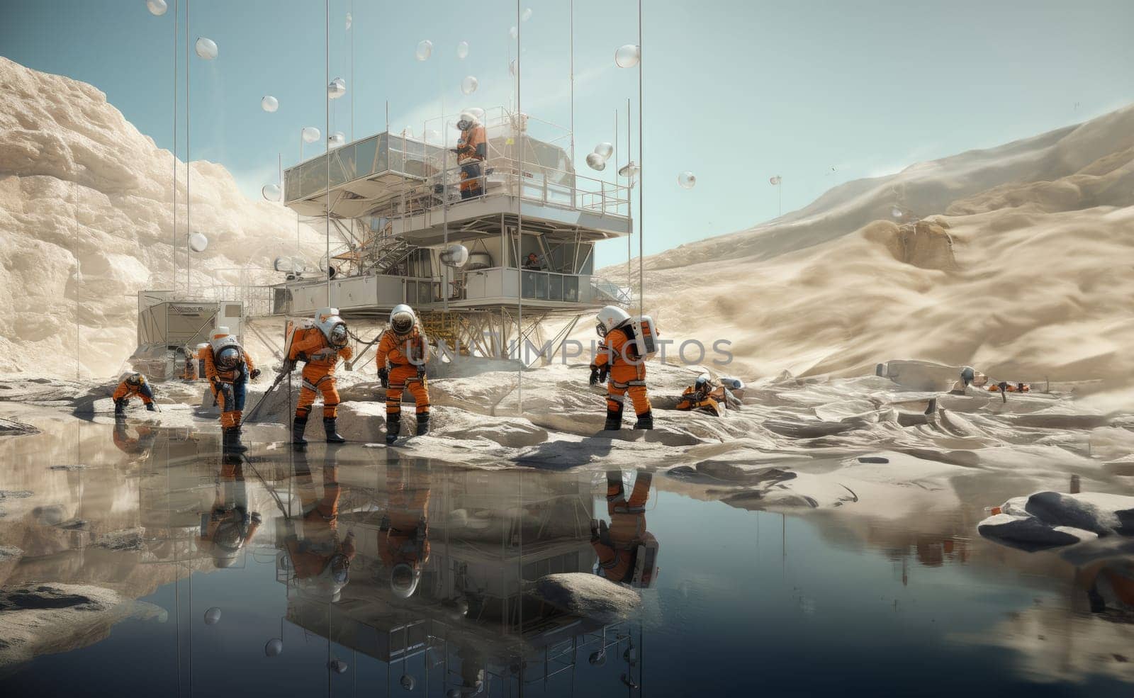 In a historic endeavor, a team of specialized astronauts works diligently on constructing a space station on the surface of Mars, pushing the boundaries of human exploration and scientific achievement by dotshock