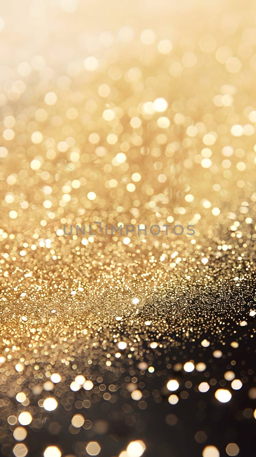 A detailed shot of a liquid gold and black glitter background, shimmering like a wet road surface with different tints and shades creating a mesmerizing pattern