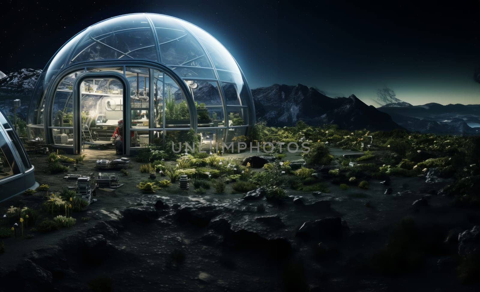 Earth Plants Thrive in Lunar Greenhouse.Generated image by dotshock