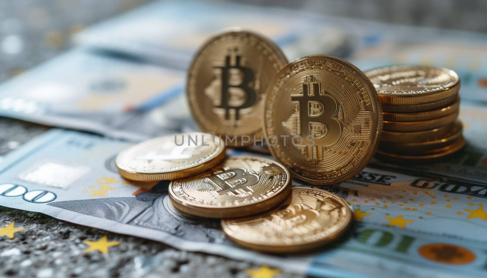 Bitcoin, close-up of a cryptocurrency coin. High quality photo