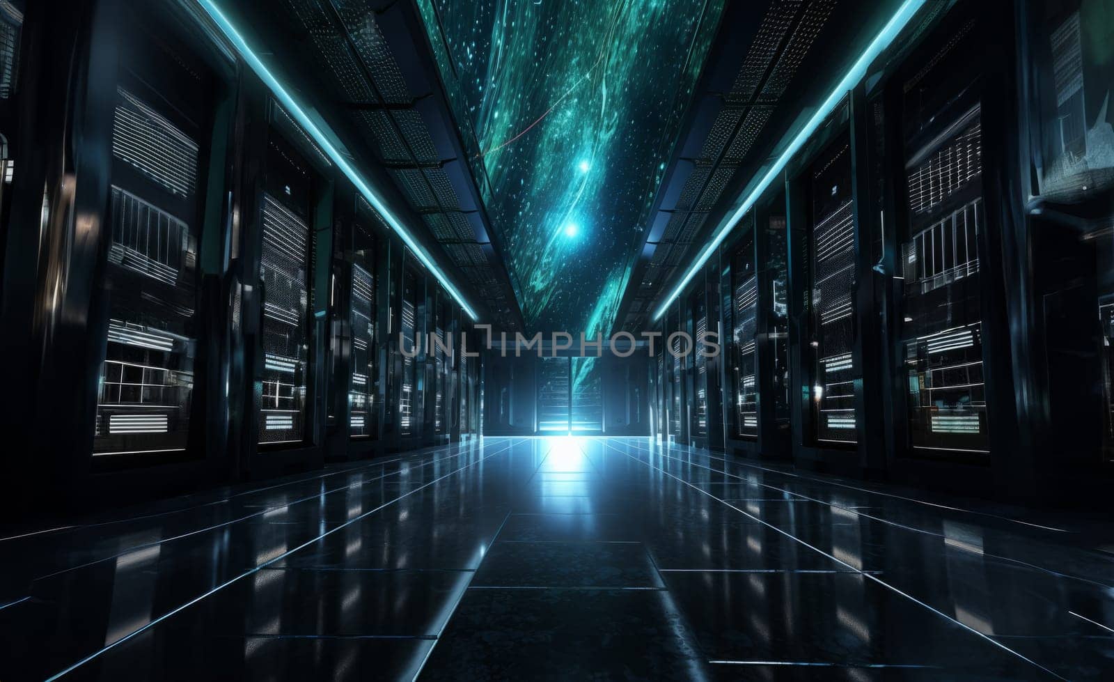 The hidden world that powers our digital lives: a modern server room.Generated image by dotshock