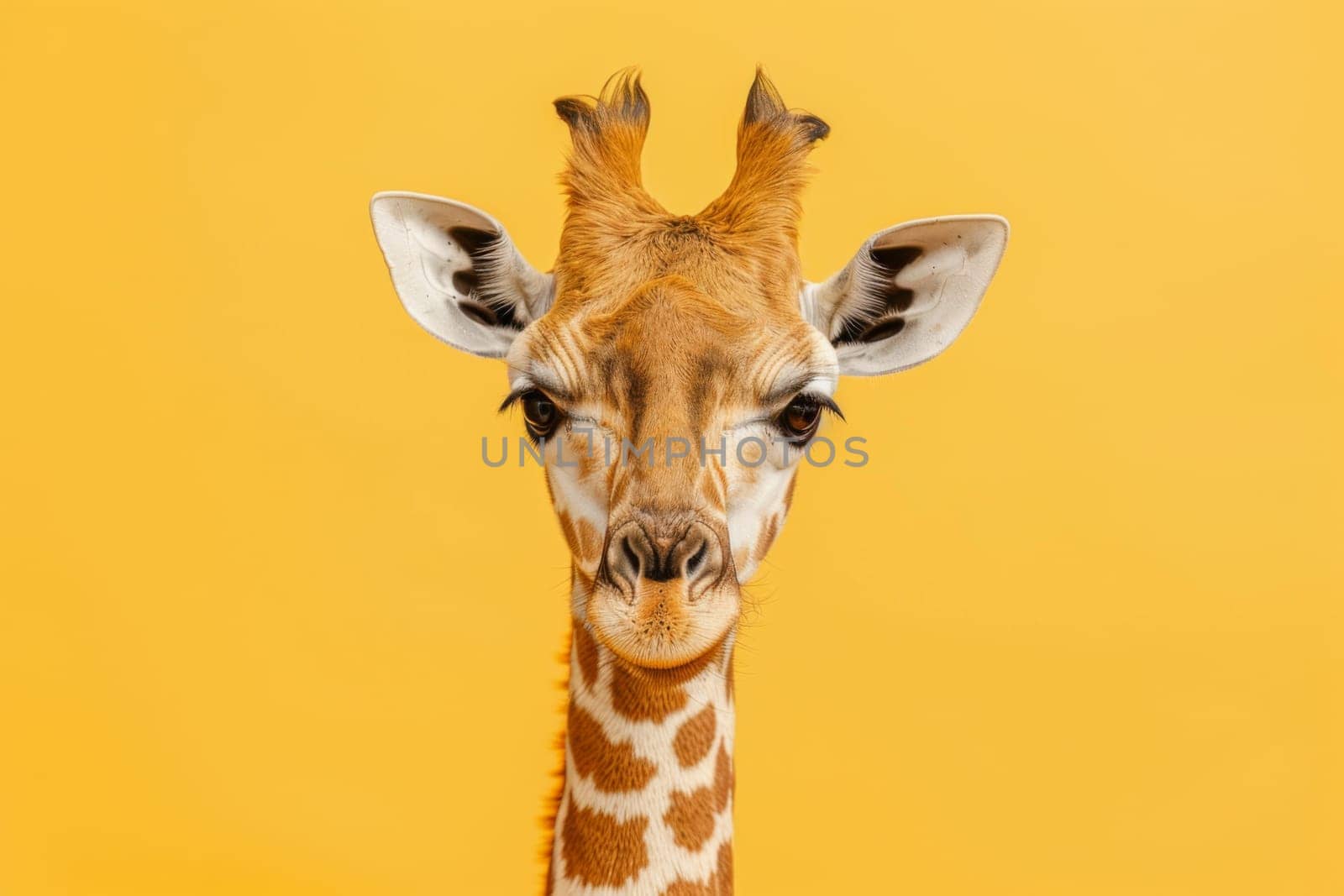 A giraffe with its head turned to the side and its mouth open. Generative AI by nateemee