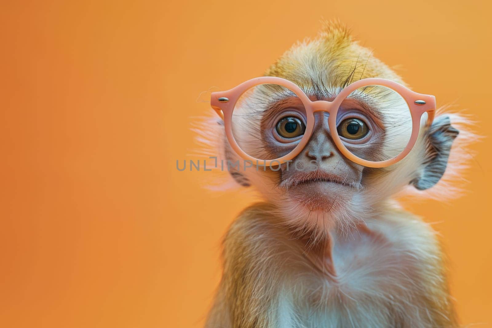 A monkey wearing glasses is staring at the camera. Generative AI.