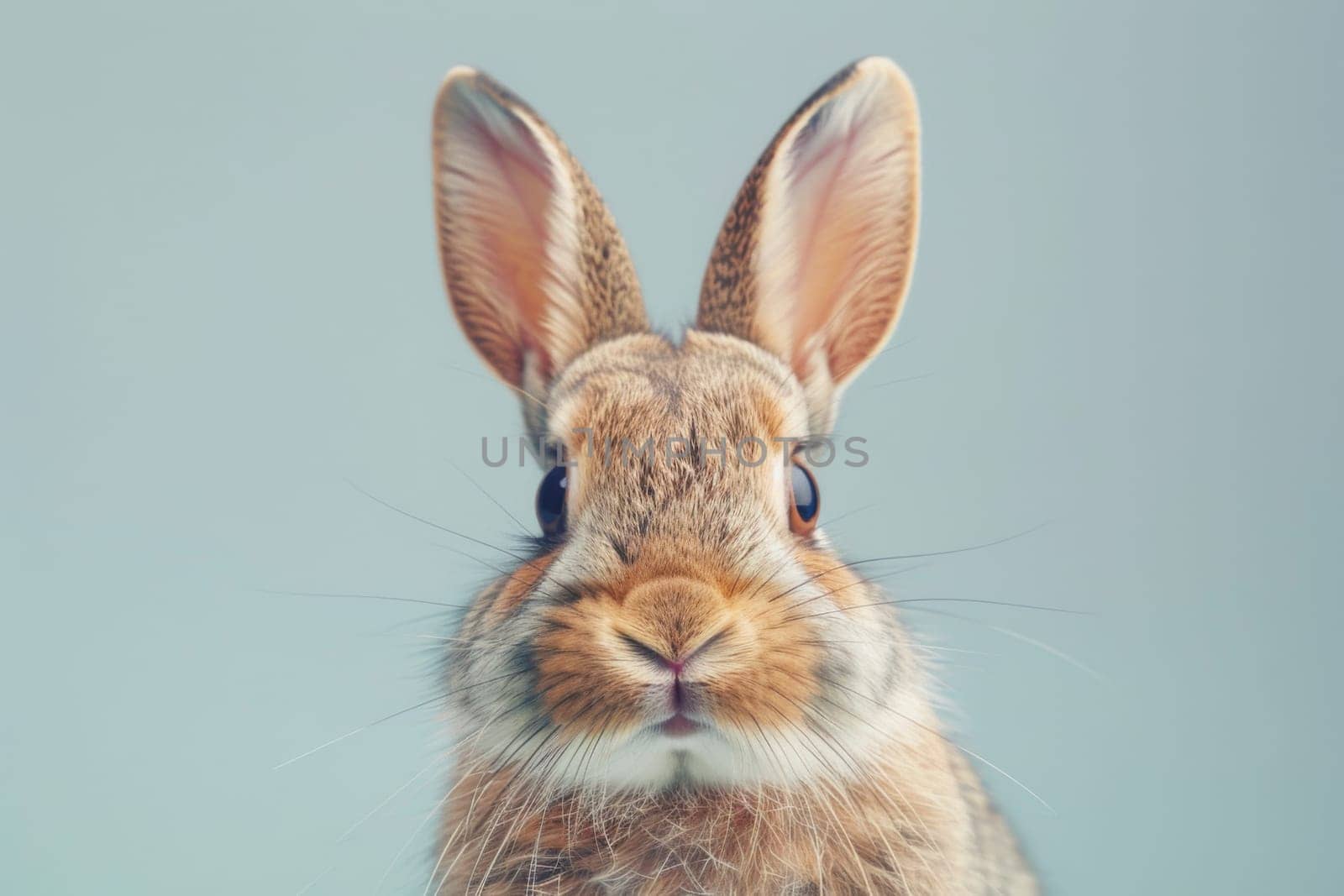 A rabbit with its ears up and looking at the camera. Generative AI by nateemee