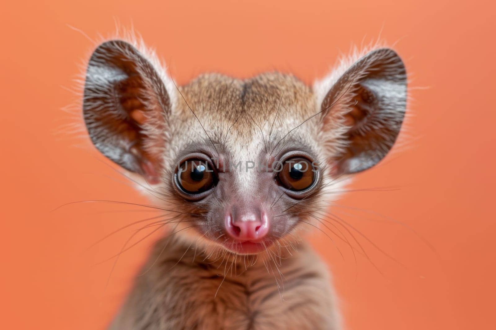 A baby animal with big eyes and a pink nose. Generative AI.