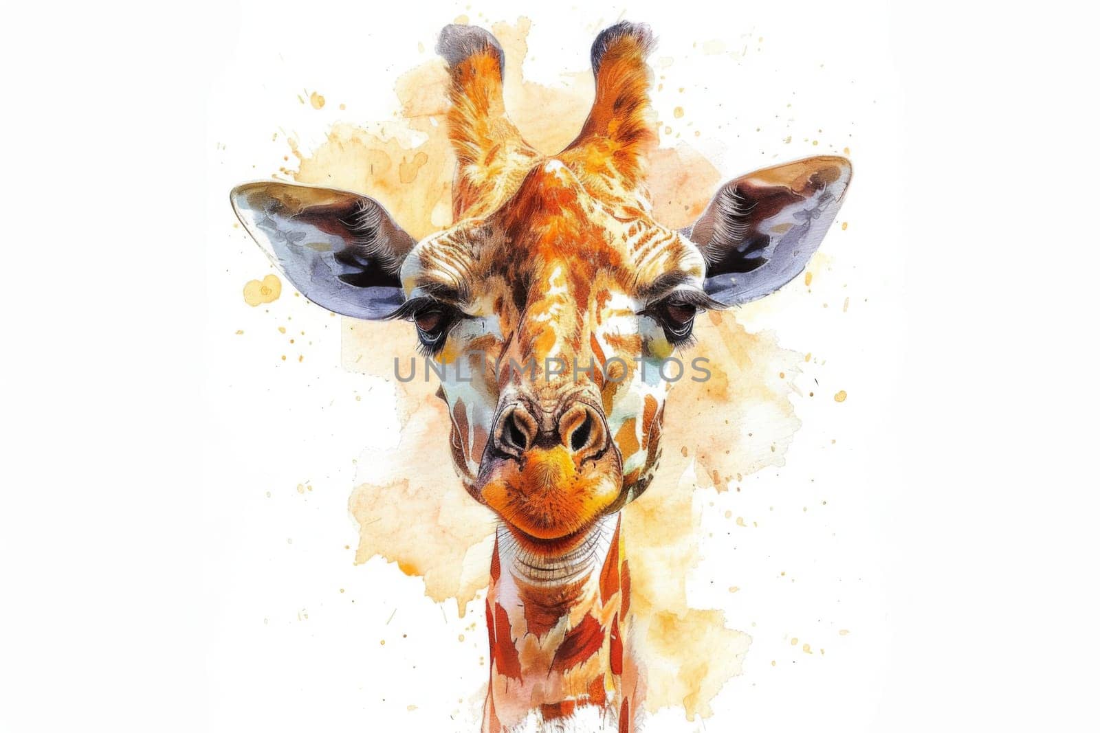A giraffe with a big brown nose and a big brown ear. Generative AI by nateemee