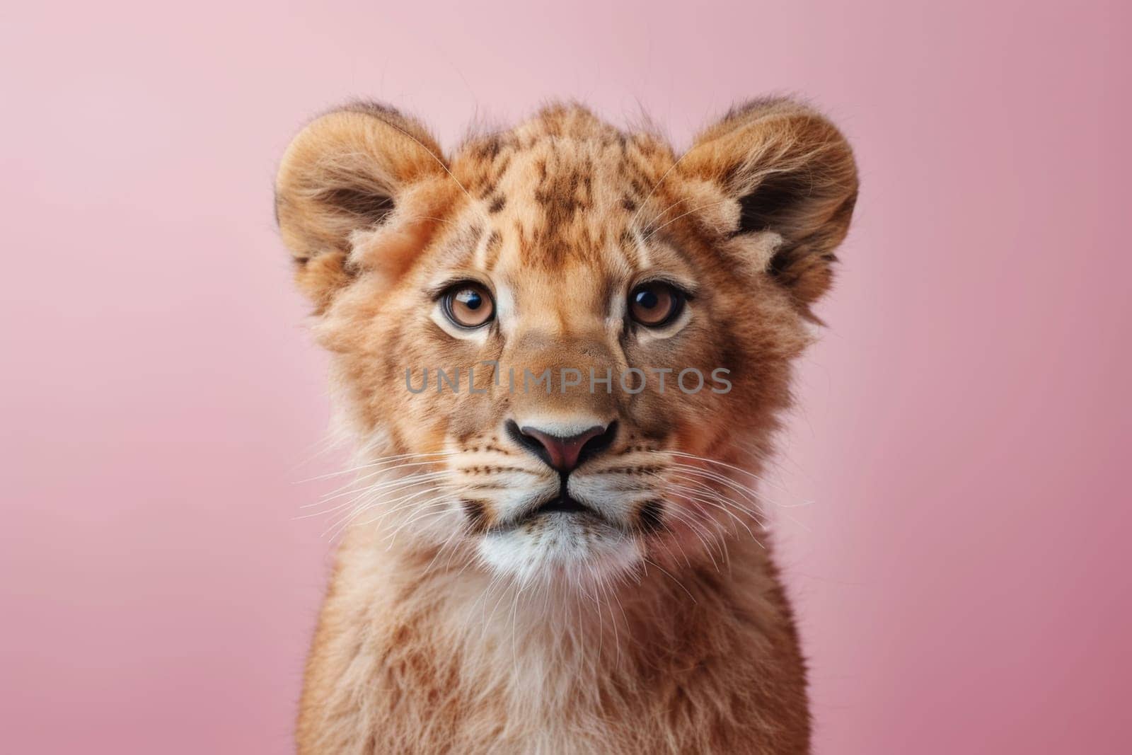 A baby tiger is looking at the camera with its eyes wide open. Generative AI by nateemee