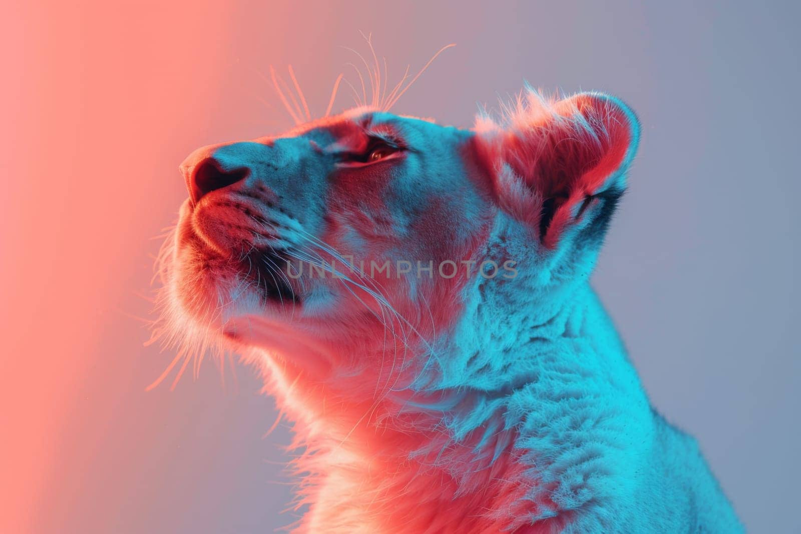 A cat with a pinkish orange background. Generative AI.