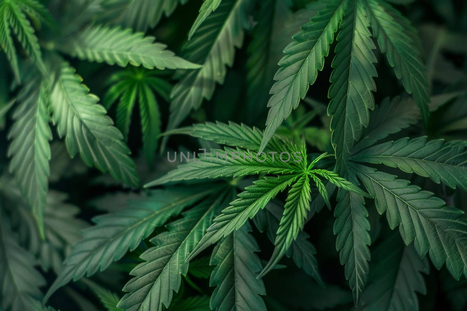A close up of a green marijuana plant. Generative AI by nateemee