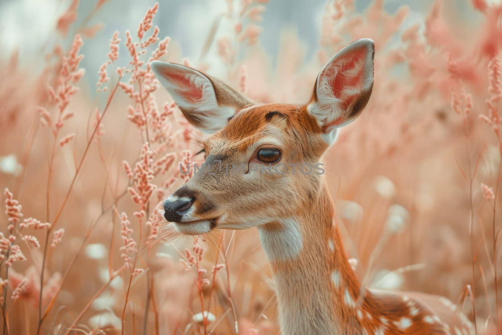A deer is standing in a field of tall grass. Generative AI by nateemee