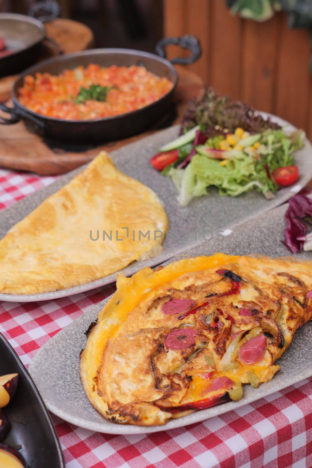 Egg Omelette with sausage on table by towfiq007