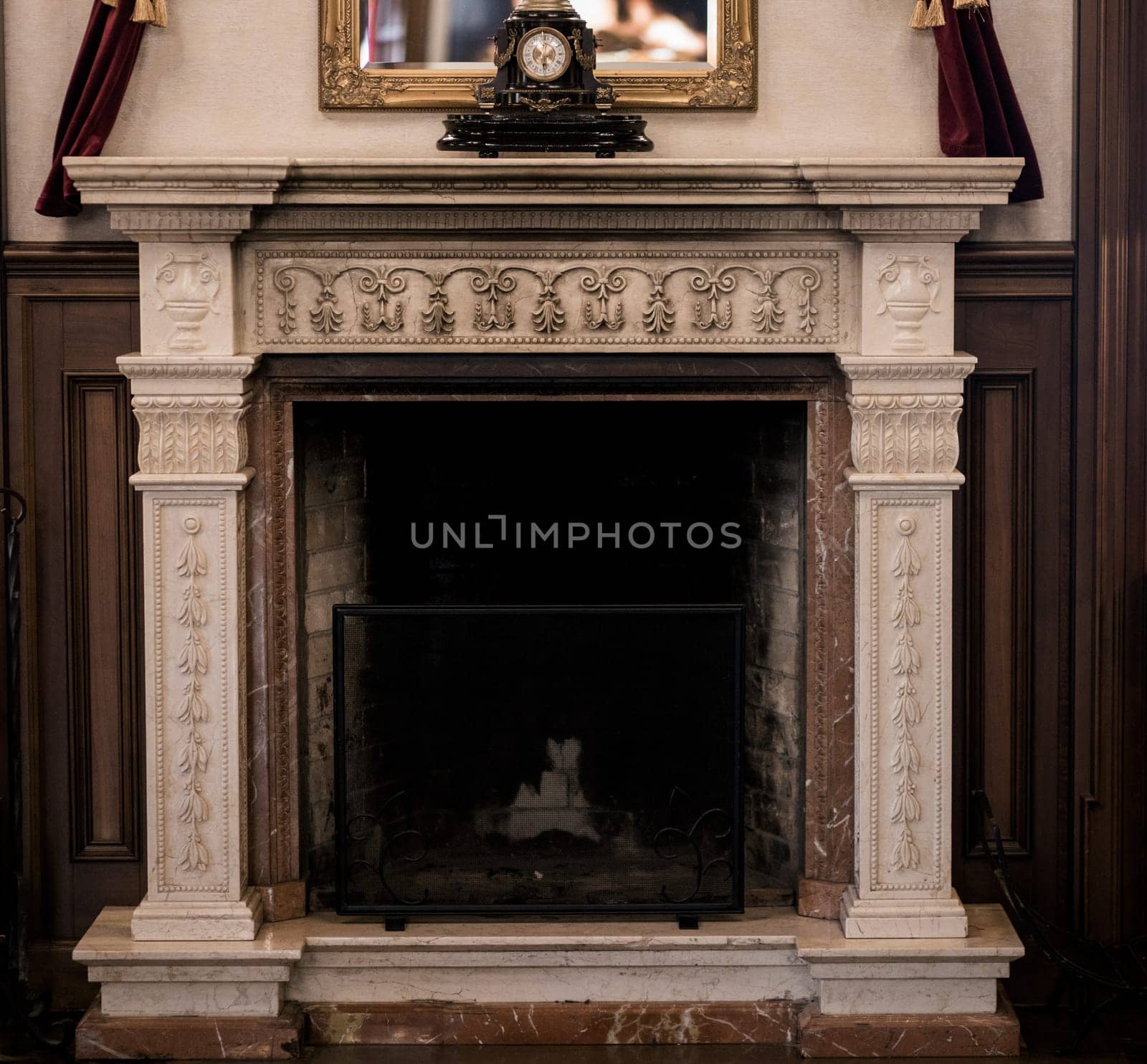 Fireplace with beautiful details. fireplace in vintage style 
