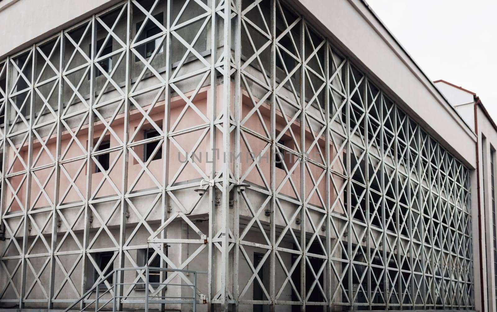 Exterior view of parking lot building. parking entrance