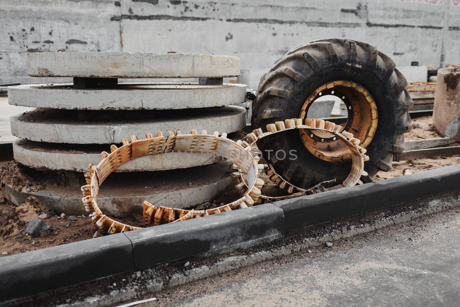 wheel from a truck on a construction site. industry