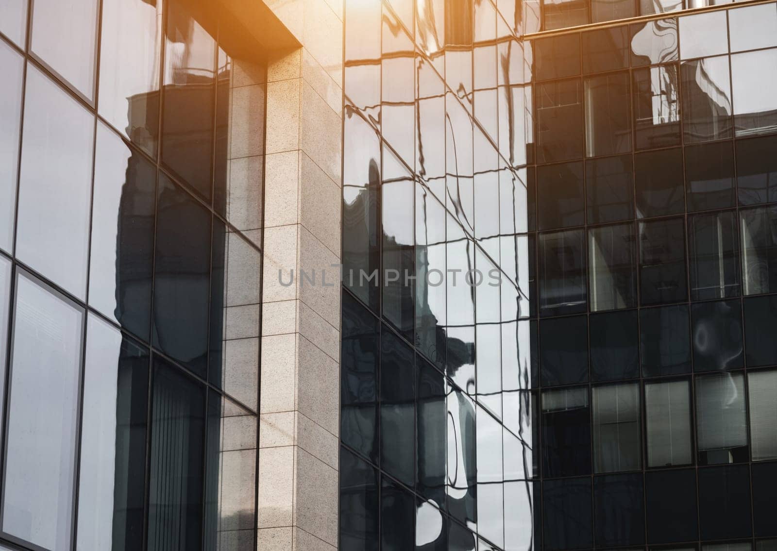glass facade of a modern office building or a banking center