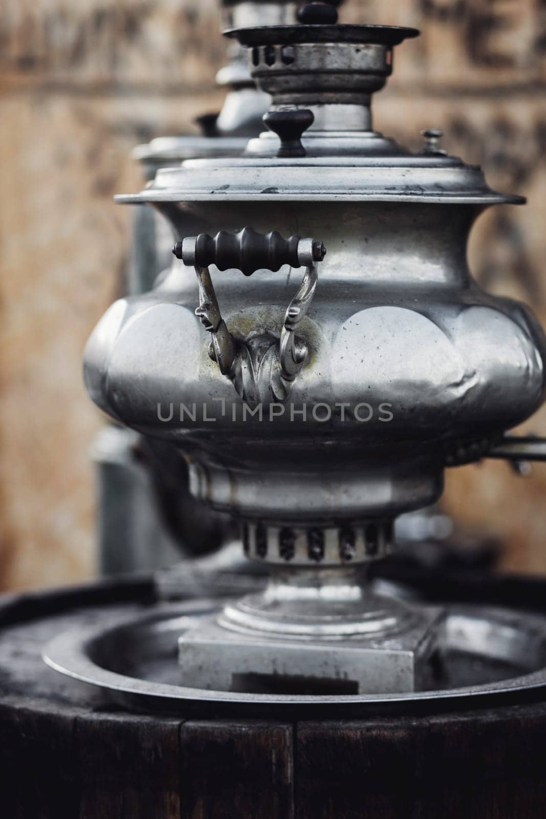 tradition russian teapot. vintage metallic kettle