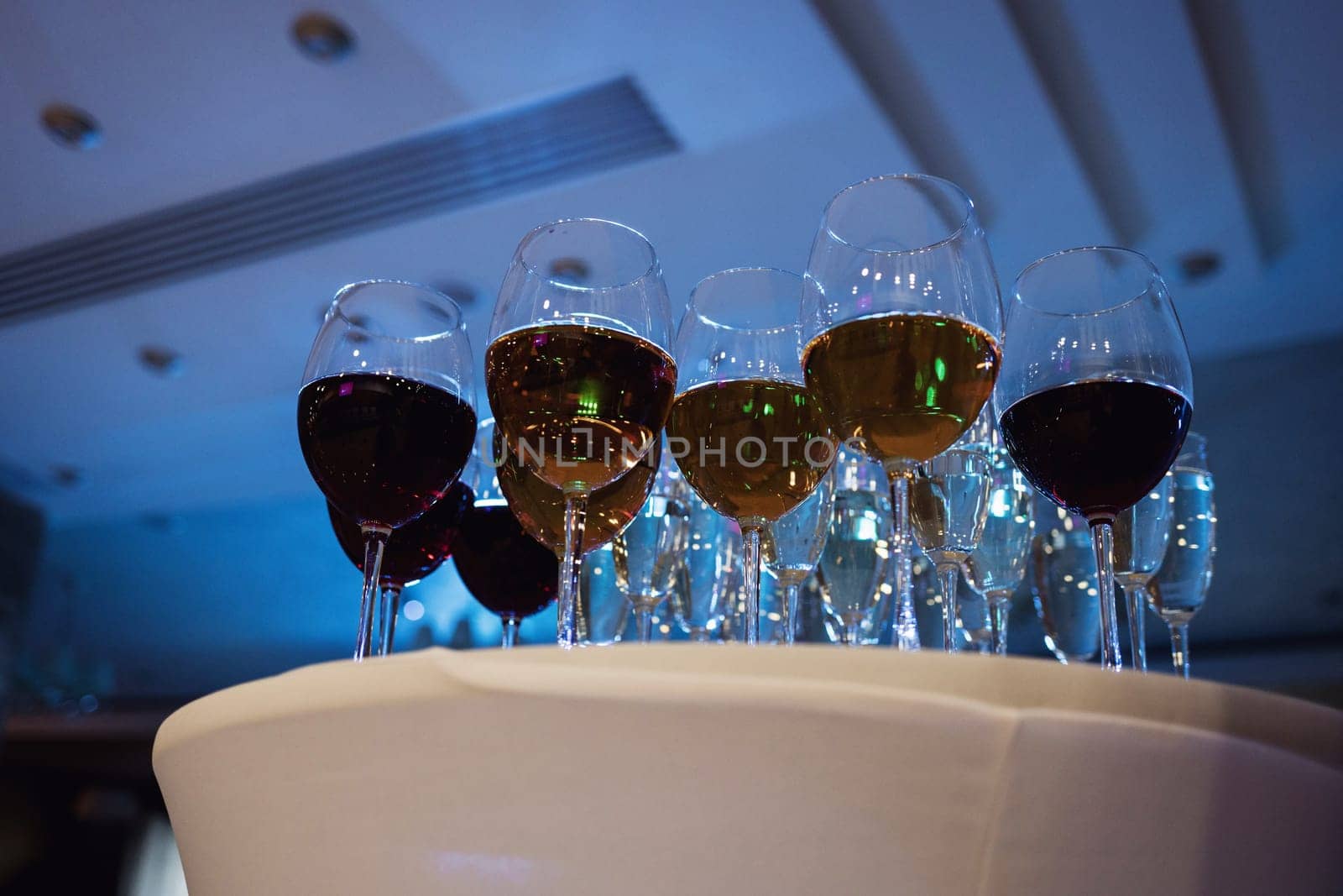 Glasses with different wines in bar. Lifestyle