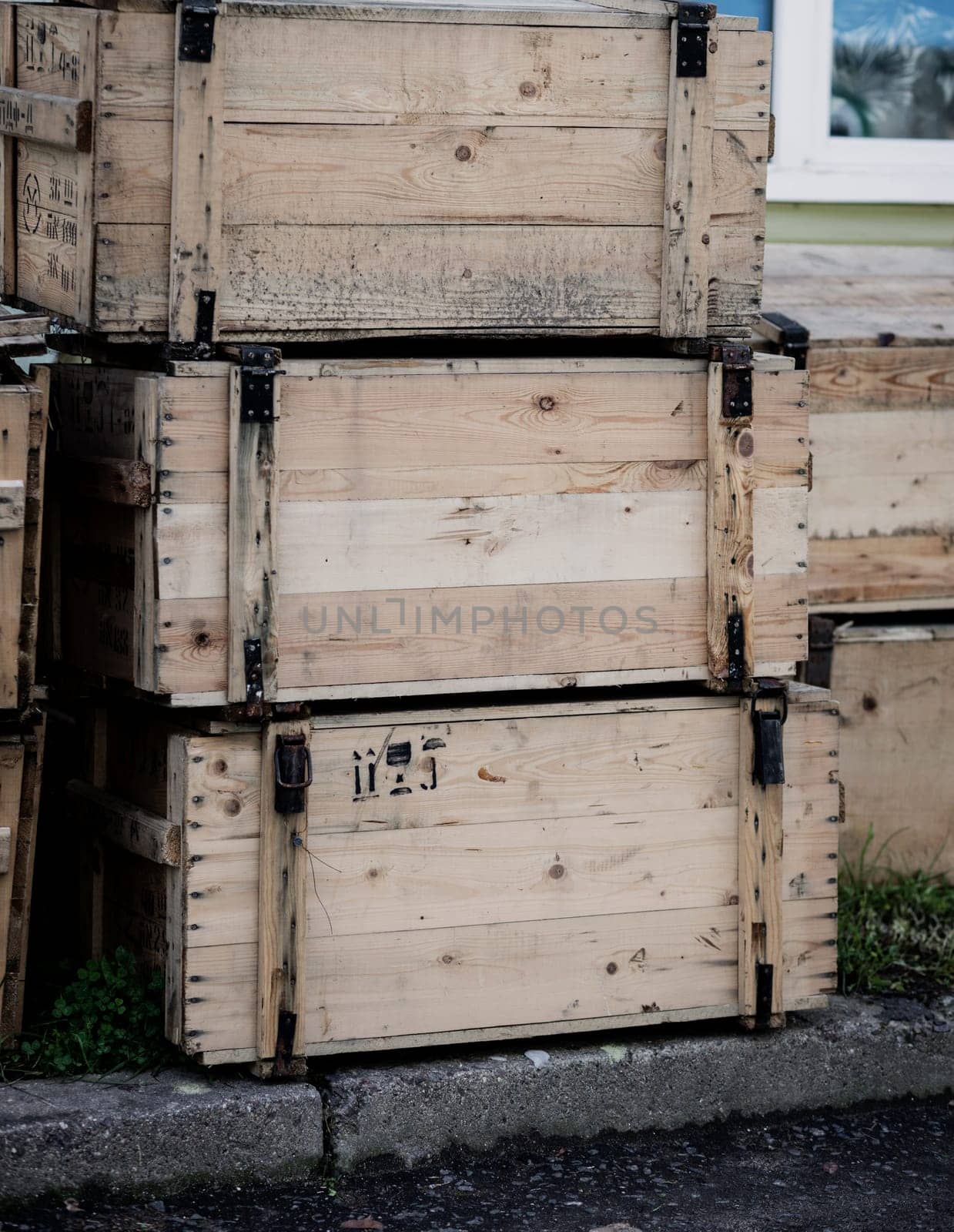 stack of old vintage wooden crates