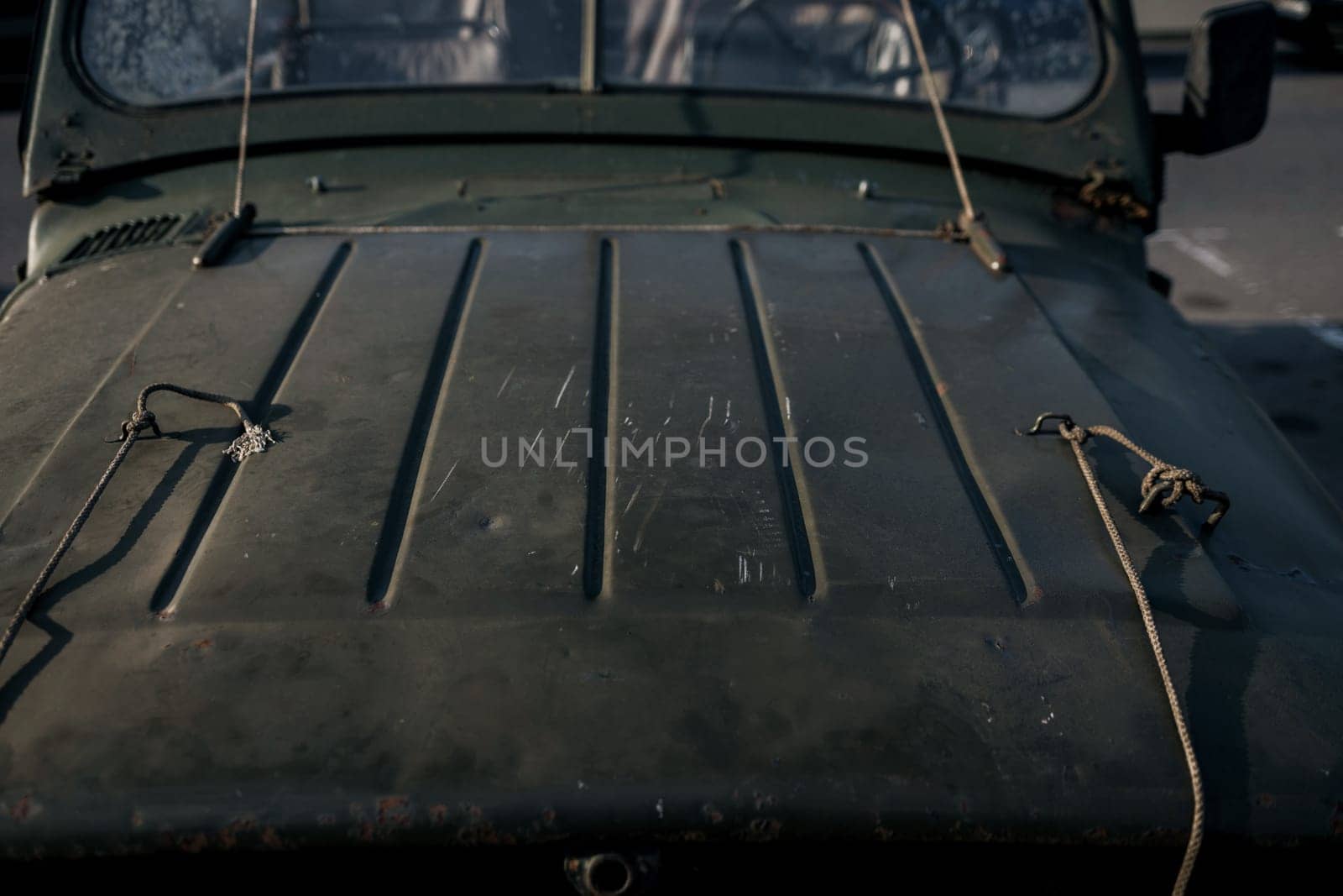 hood of an old rusty car. vintage truck