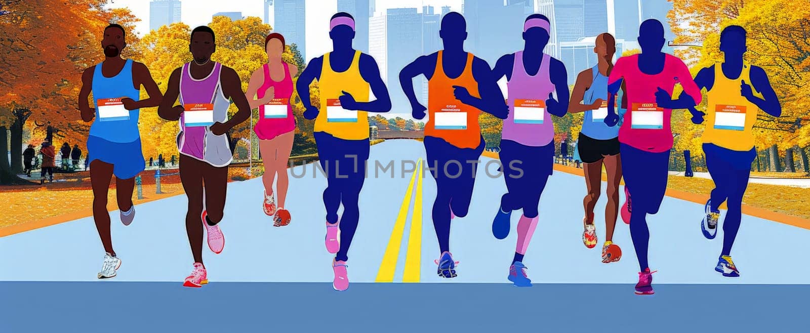 running marathon illustrator background and group of runners for poster .Generative AI by matamnad