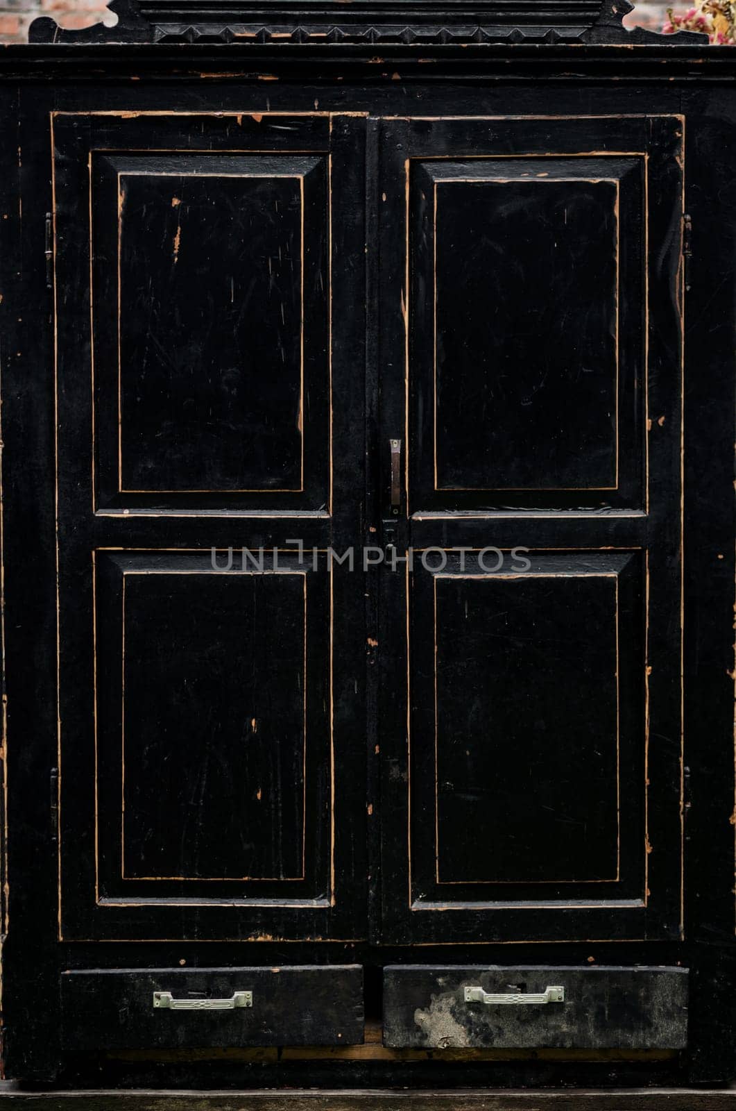 Vintage wardrobe, old furniture. Shabby style interior, furniture. Handmade room style, wood texture. 