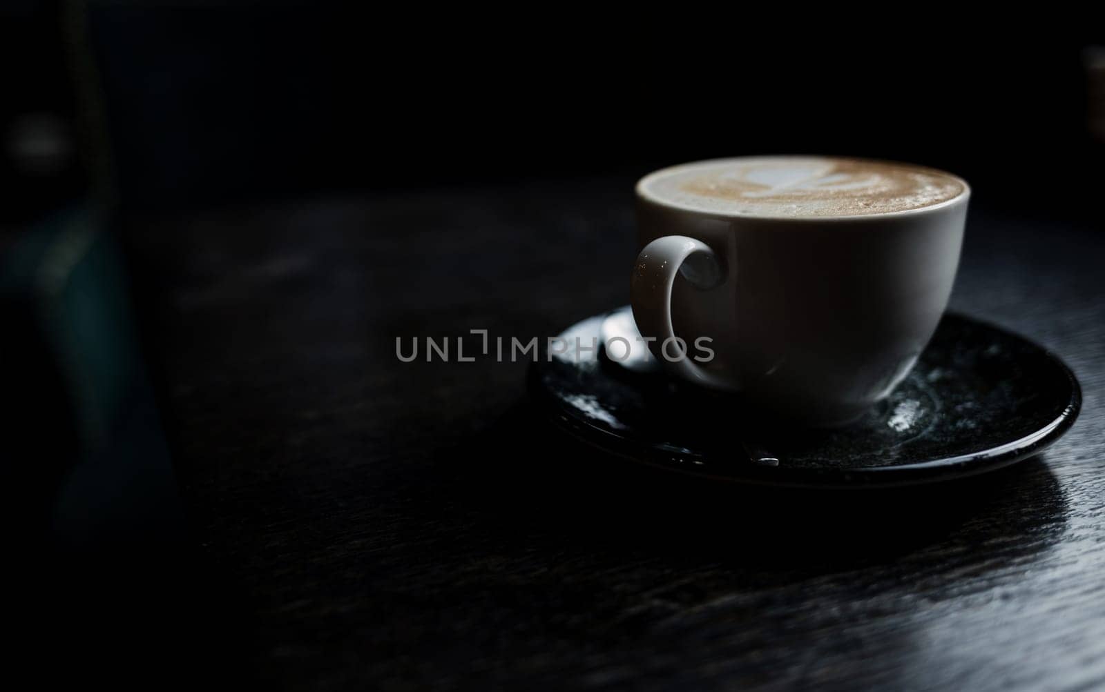 cappuccino mug with dense milk foam. breakfast in the cafe
