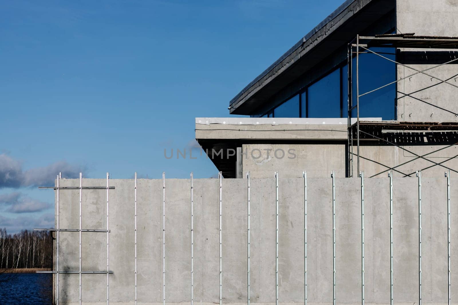 Unfinished single one storey house. House construction.