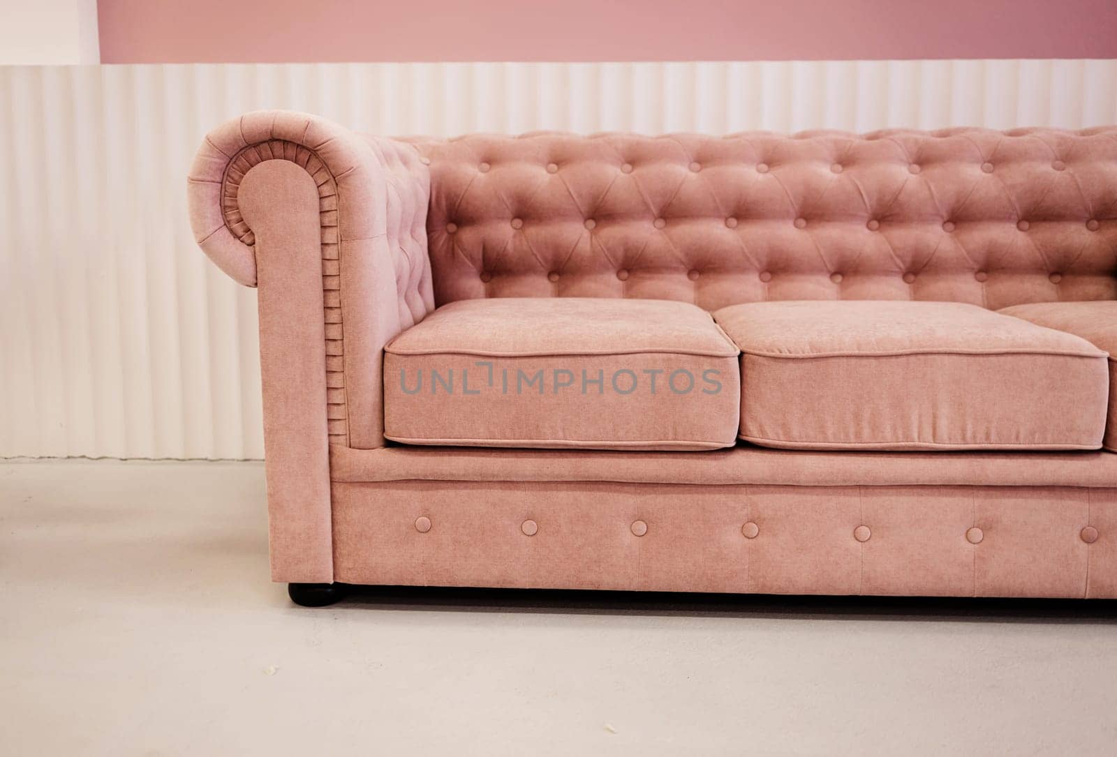 Comfortable couch in chic living room interior. Minimalistic design interior