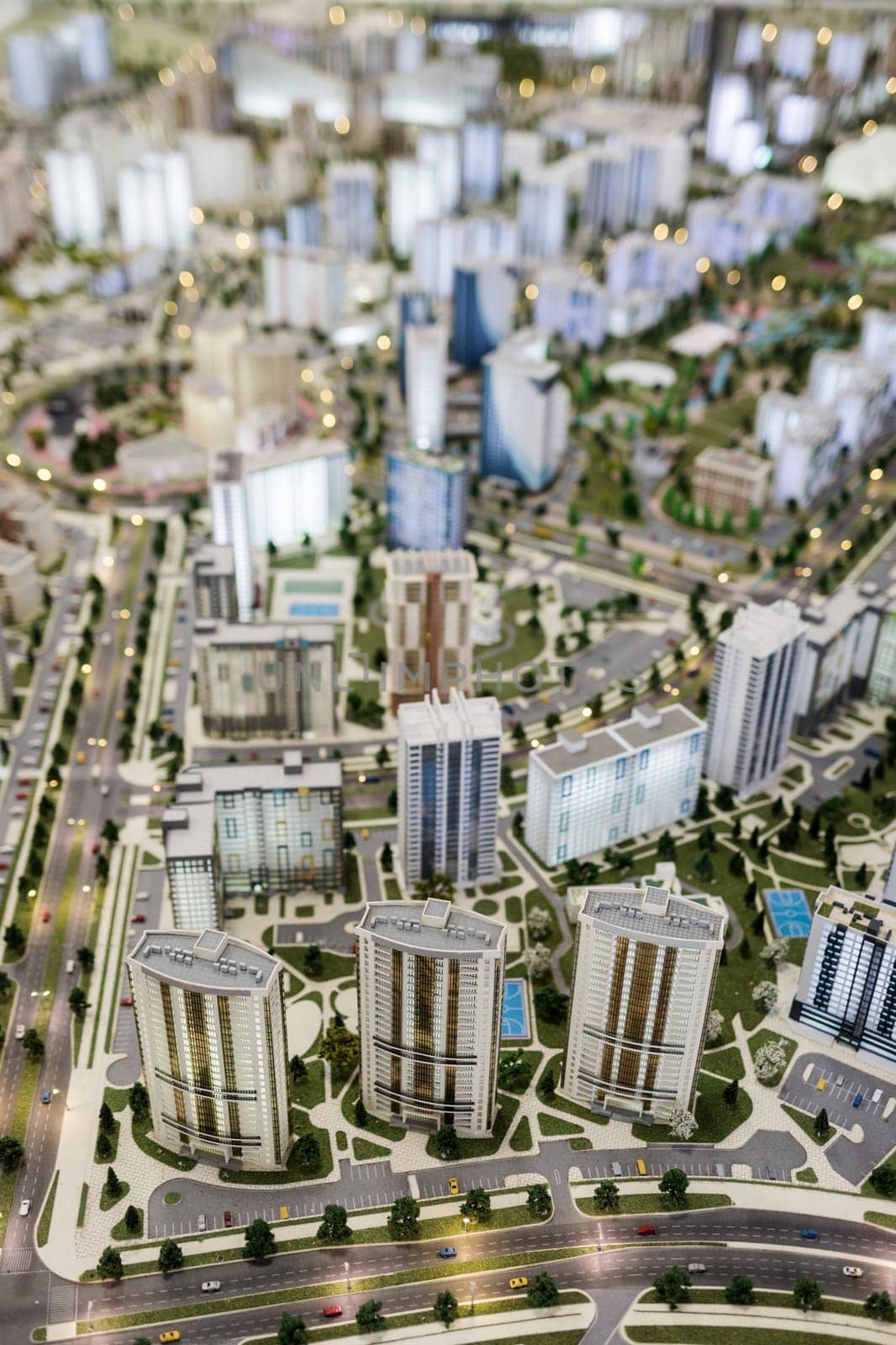 modern generic contemporary style miniature model of glass buildings and streets 