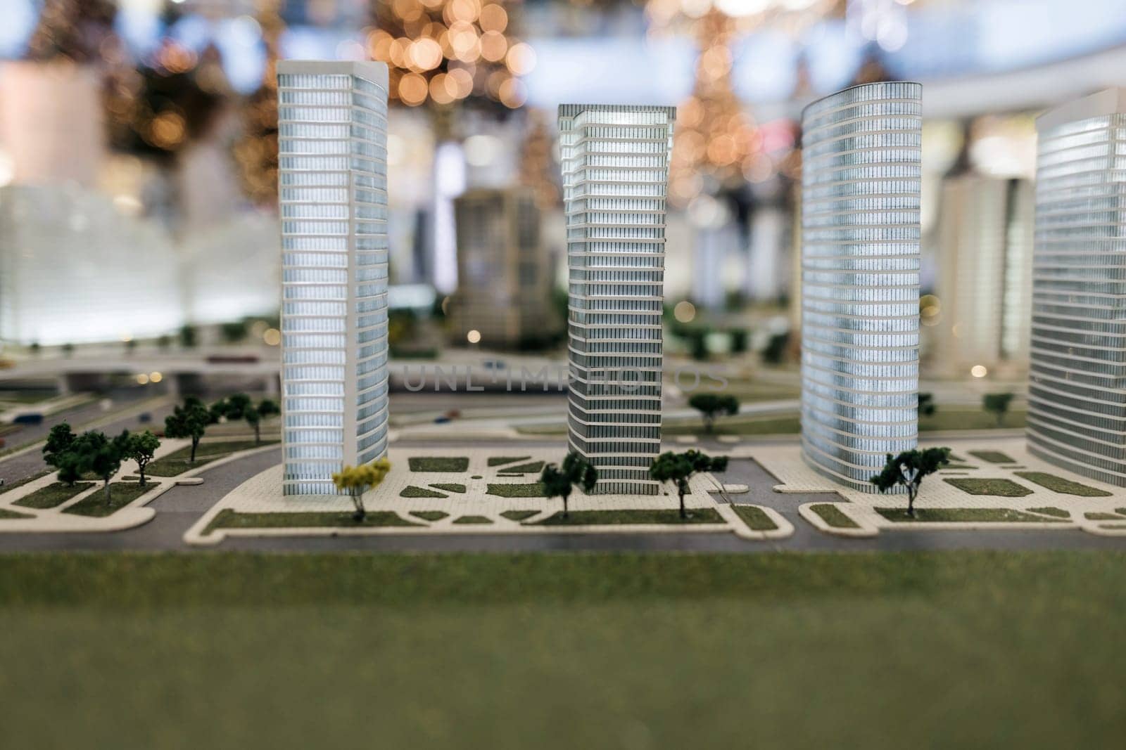 Miniature scale of the city a scale model of the city. Modern hotels