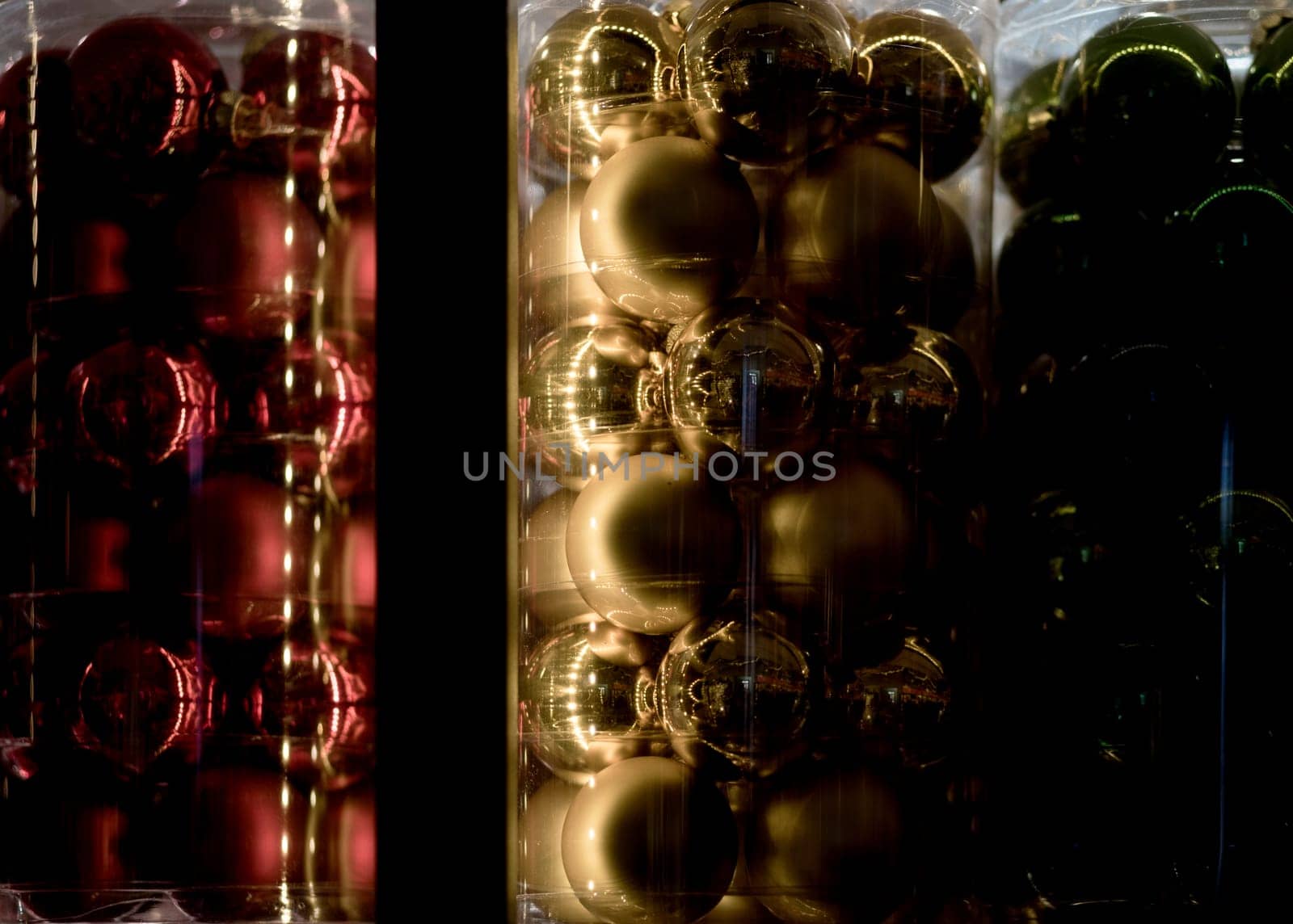 Amazing Christmas composition with christmas balls.  New Year concept. Dark festive background with baubles.