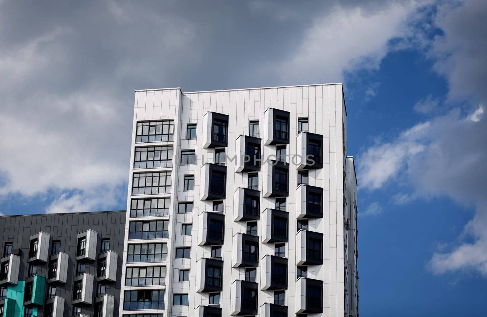 New complex of residential buildings.  Fragment of City Real estate architecture. 