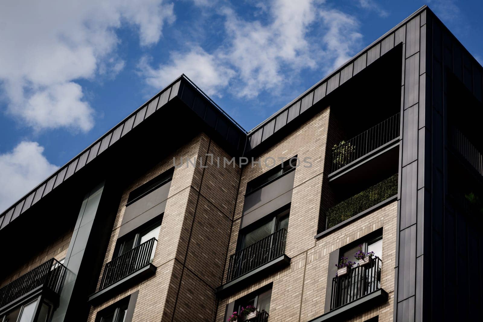 Modern brick apartment building exterior