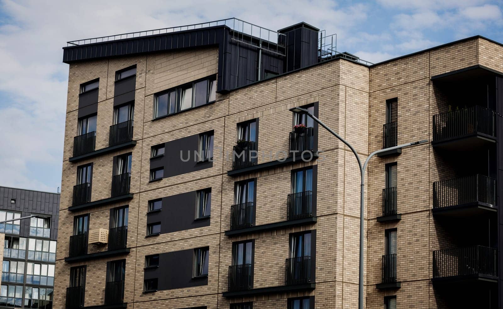 Modern brick architecture, luxury apartment building