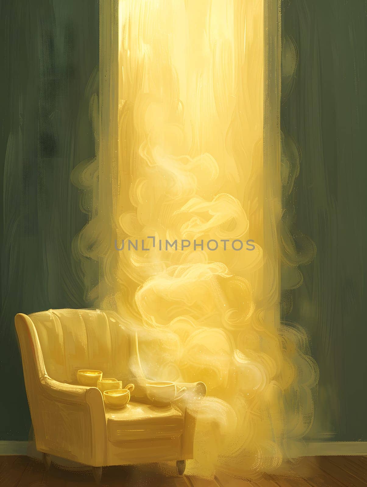 smoke is coming out of a window in a living room by Nadtochiy