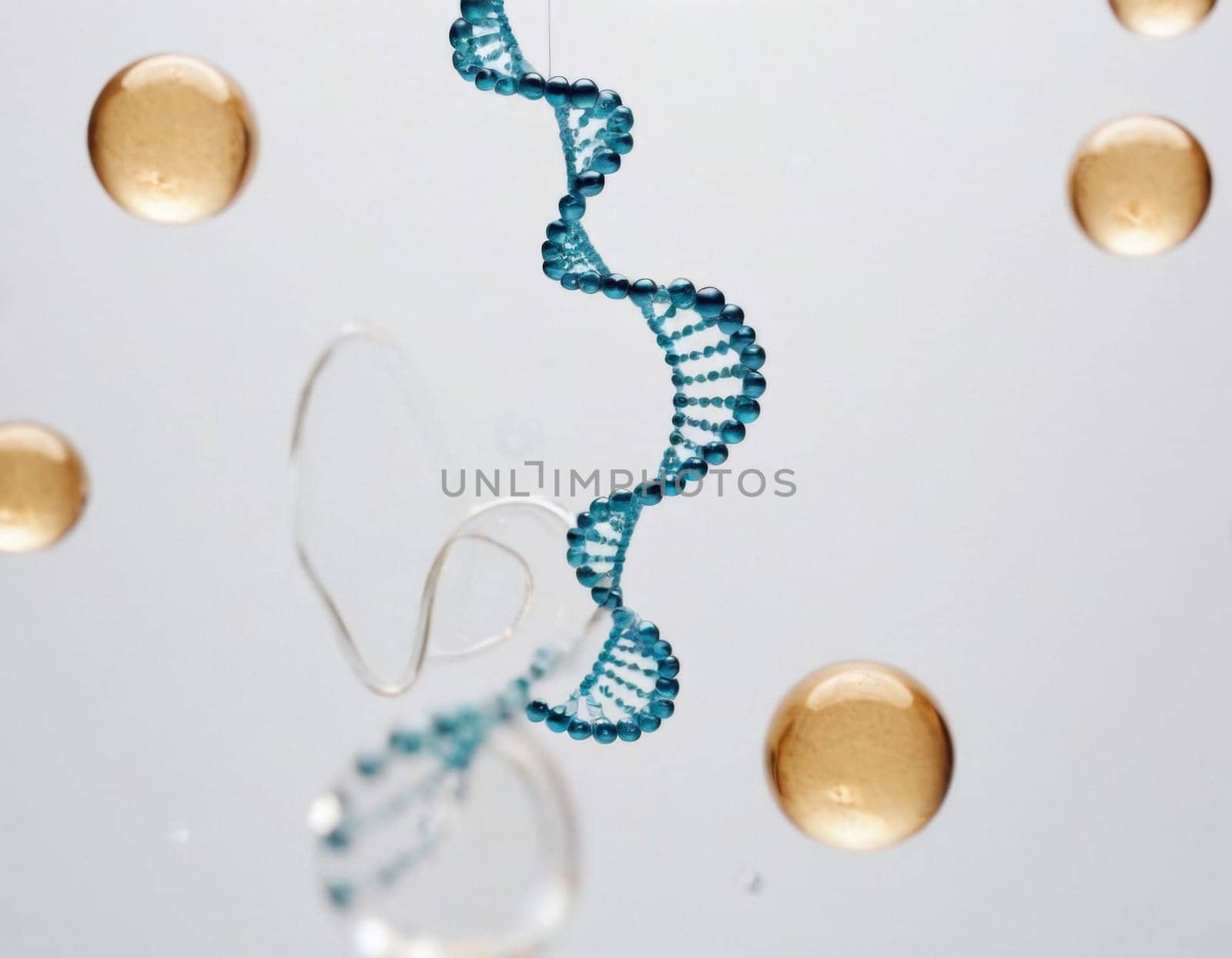 Abstract artistic depiction of DNA made from glass structures. AI generation