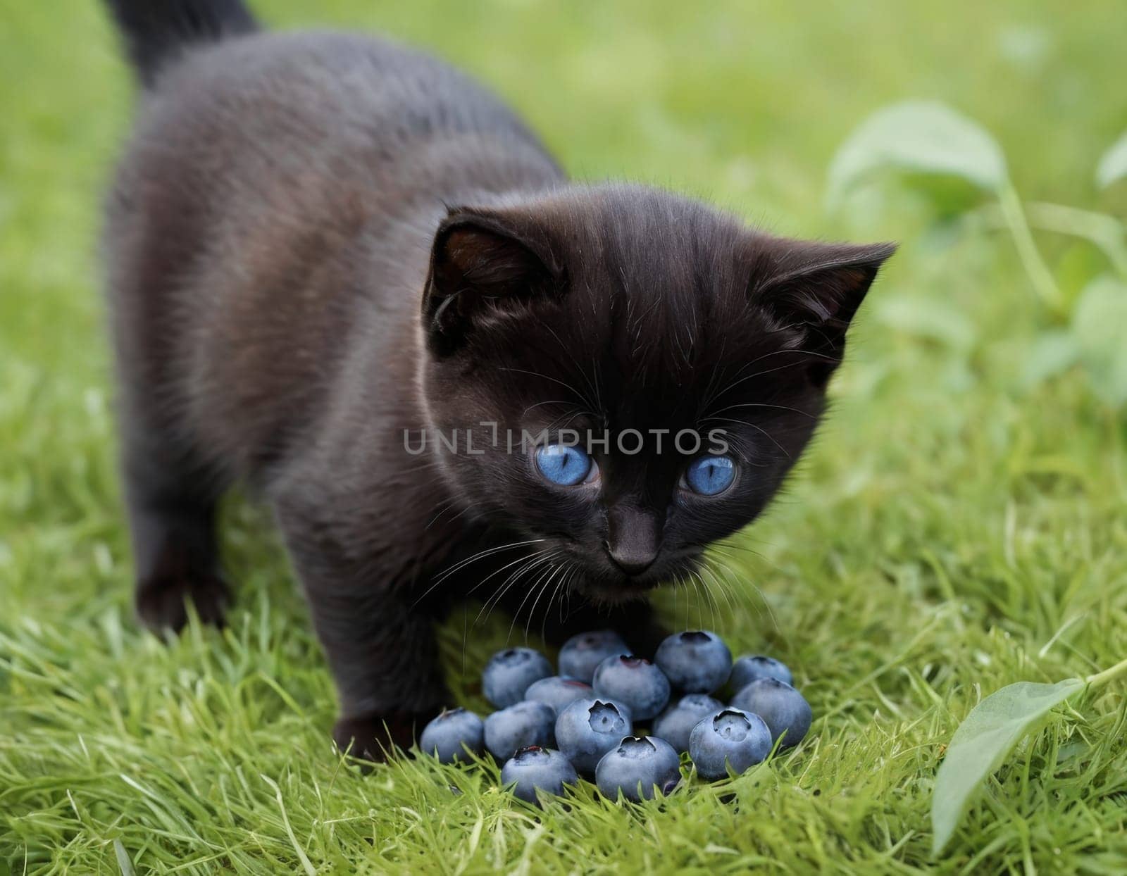 Herbivorous kitten with blueberries. by vicnt