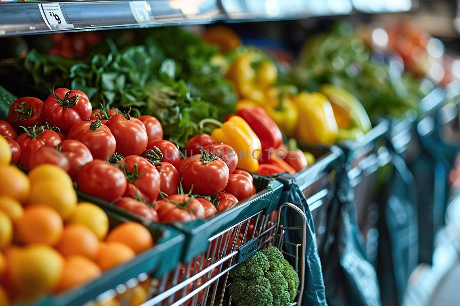 Vegetable counter in a supermarket close-up.