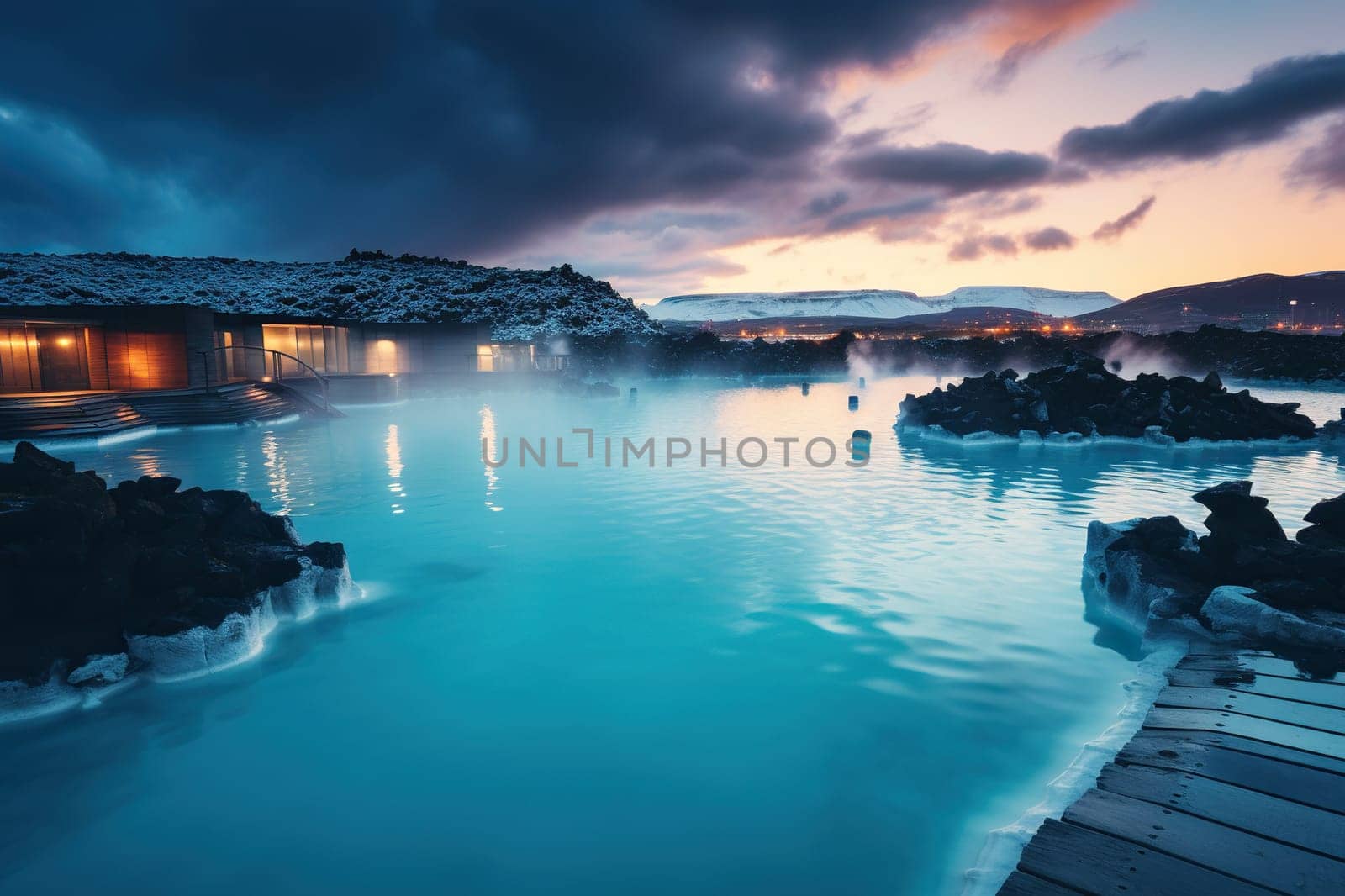 Beautiful blue lagoon in the evening.