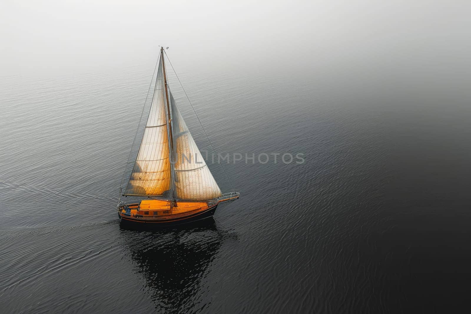 A sailboat is sailing in the ocean, Minimalist photography of a sailboat.