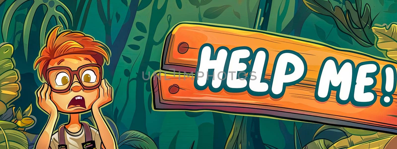 Cartoon explorer needs help in jungle adventure by Edophoto