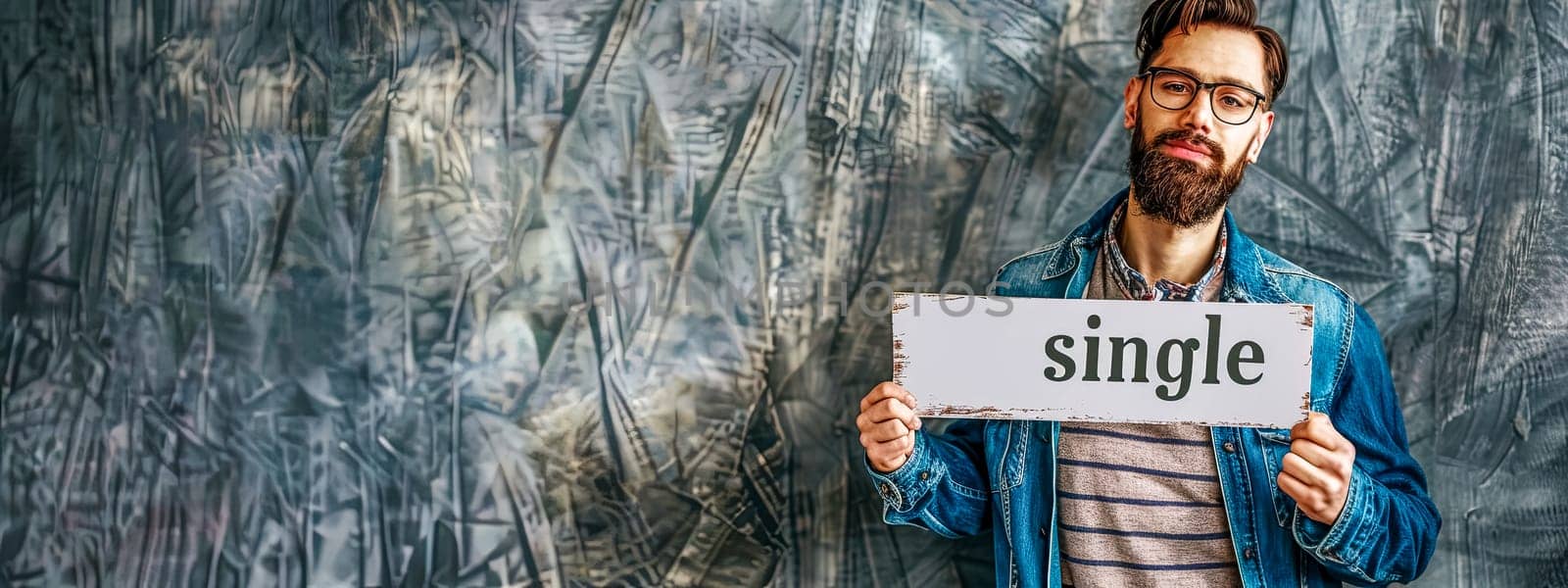 Hipster man holding single sign, copy space by Edophoto