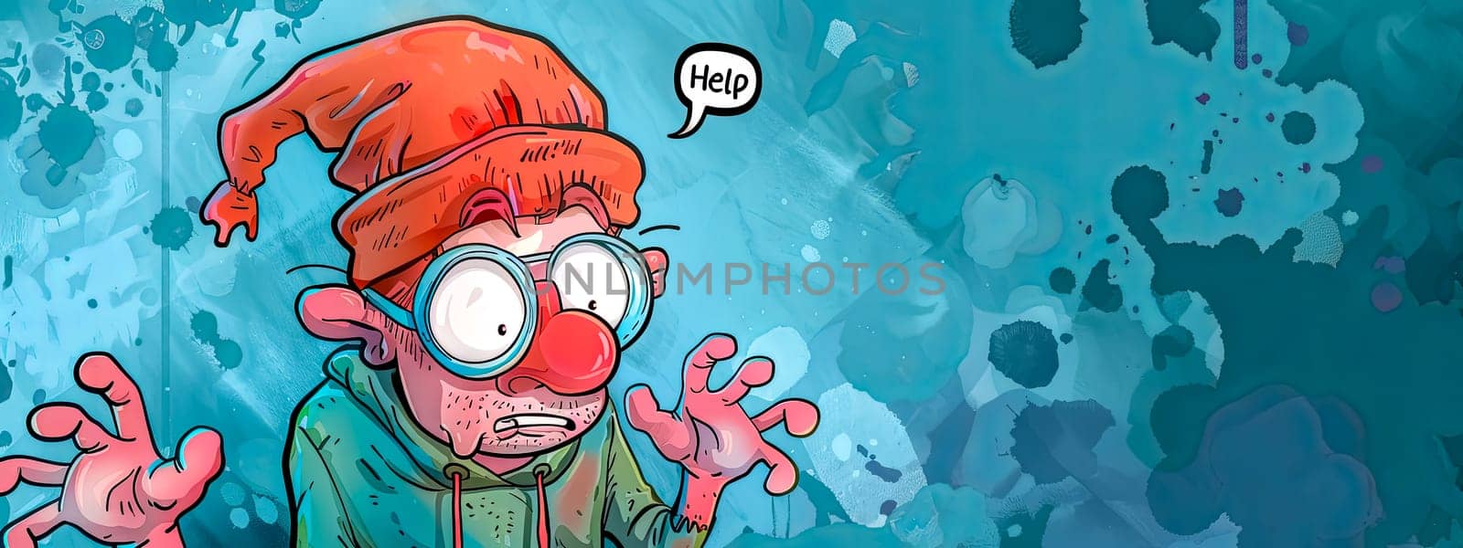 Cartoon man seeking help with speech bubble, copy space by Edophoto