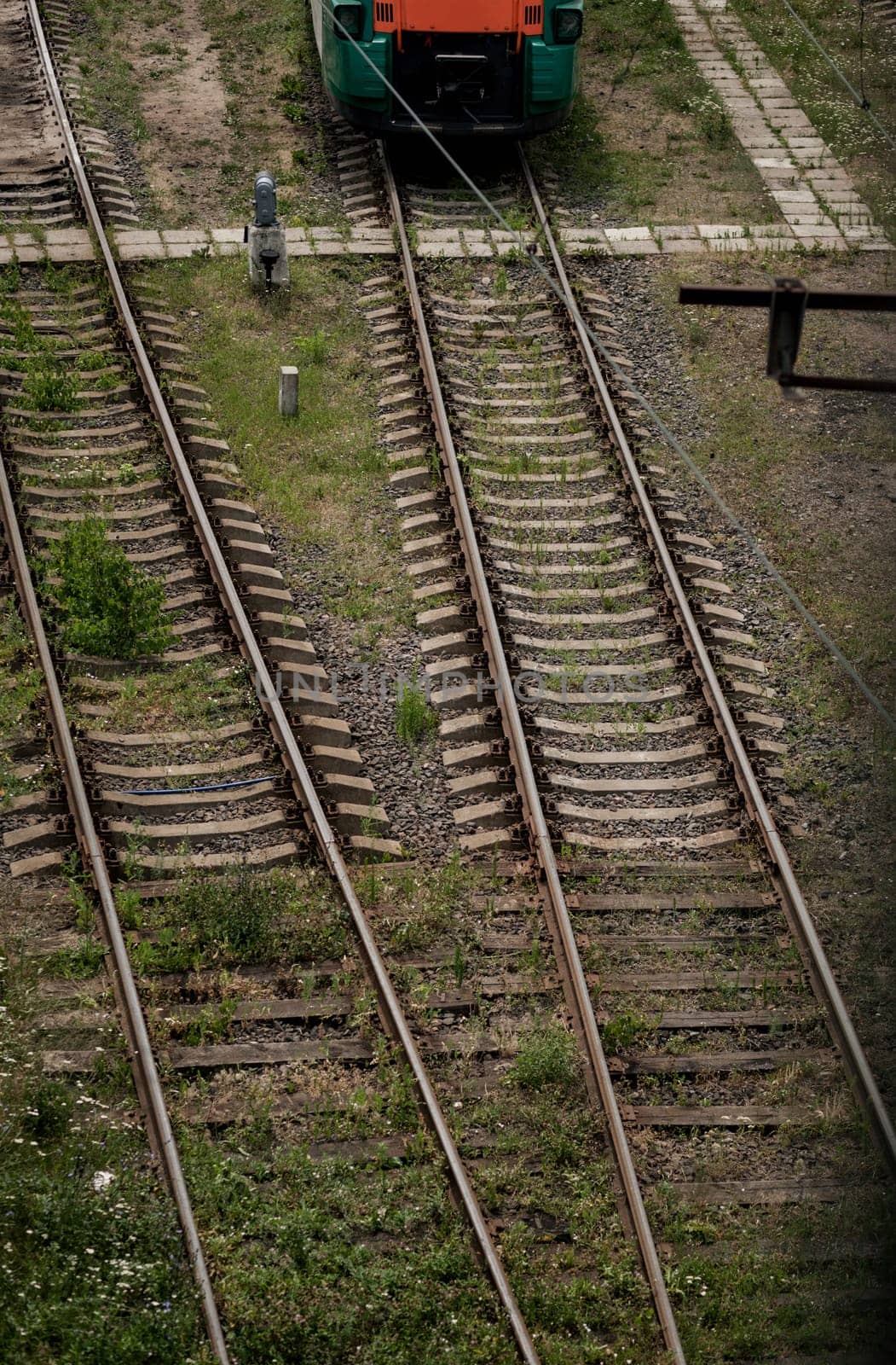 passenger train passes through the railway tracks. the concept of a journey