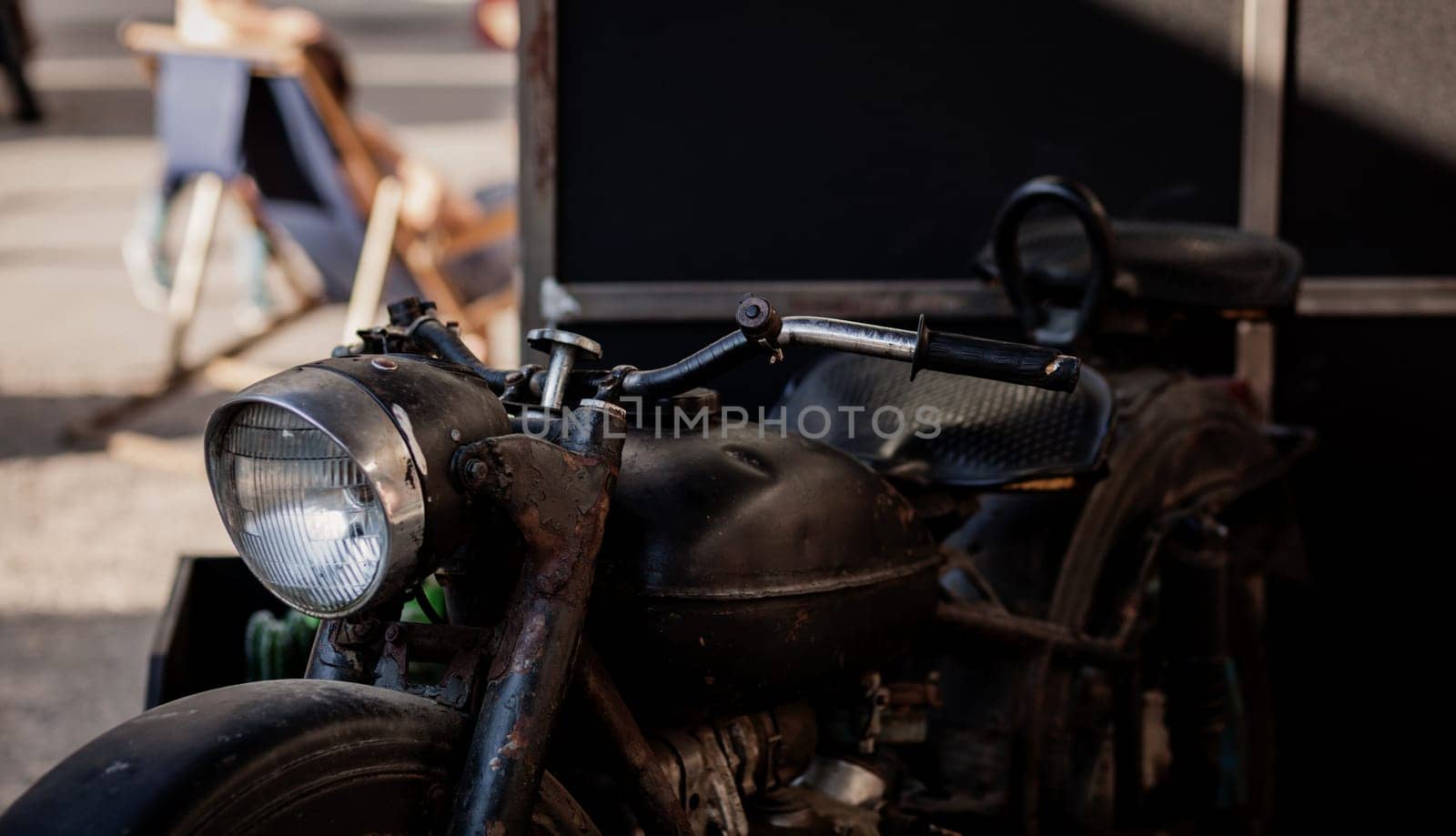 vintage motorcycle detail, retro headlight