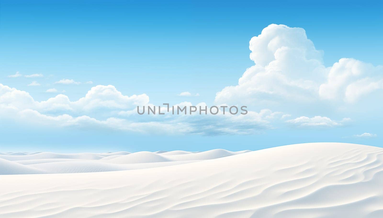 Blue sky with white clouds over the sandy desert. High quality photo