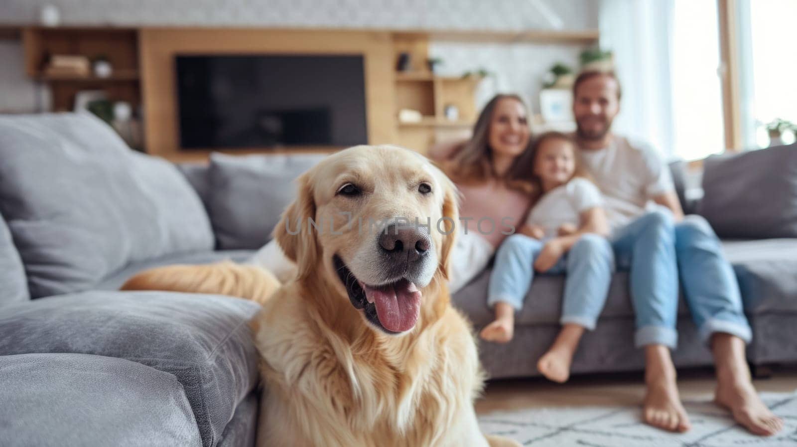 happy people at home with favorite pet , love and friendship pragma by biancoblue