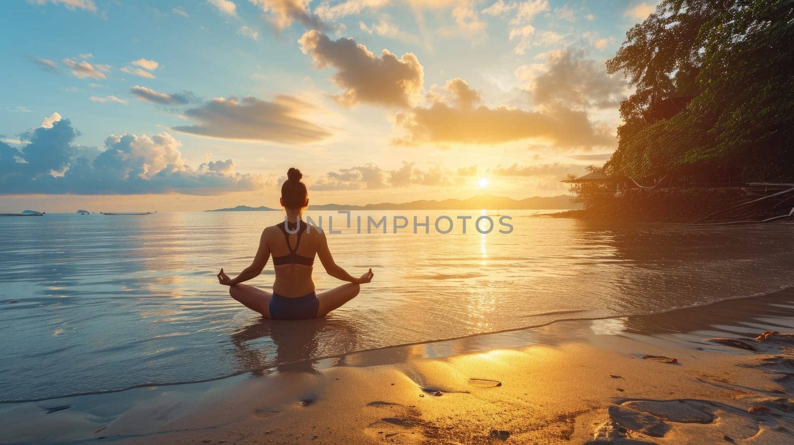 A tranquil yoga session on a beach at sunrise. Resplendent. by biancoblue
