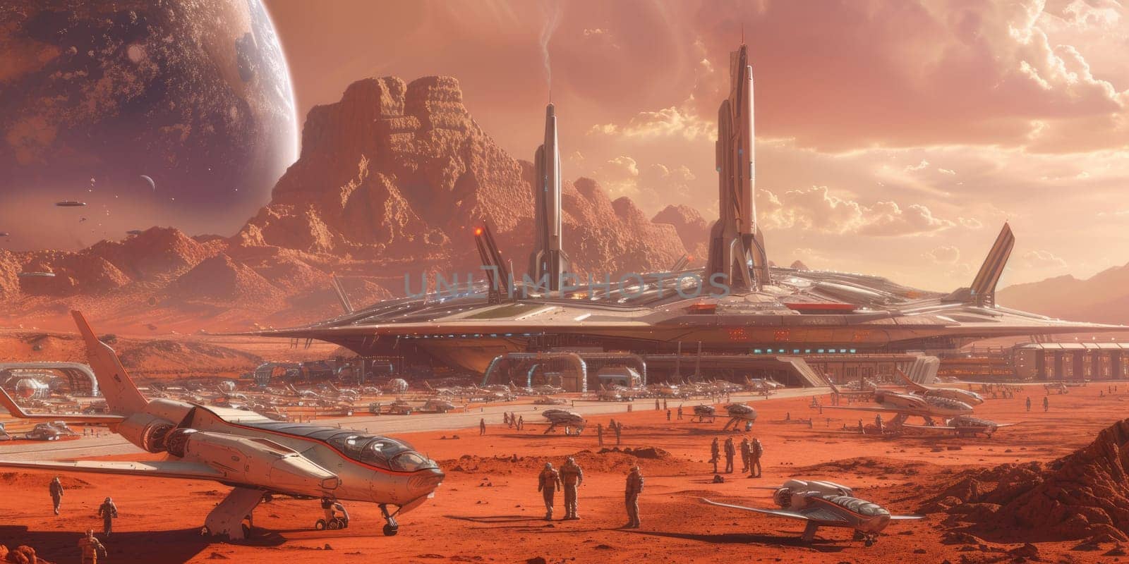 Futuristic Mars Spaceport with Starships. Resplendent. by biancoblue