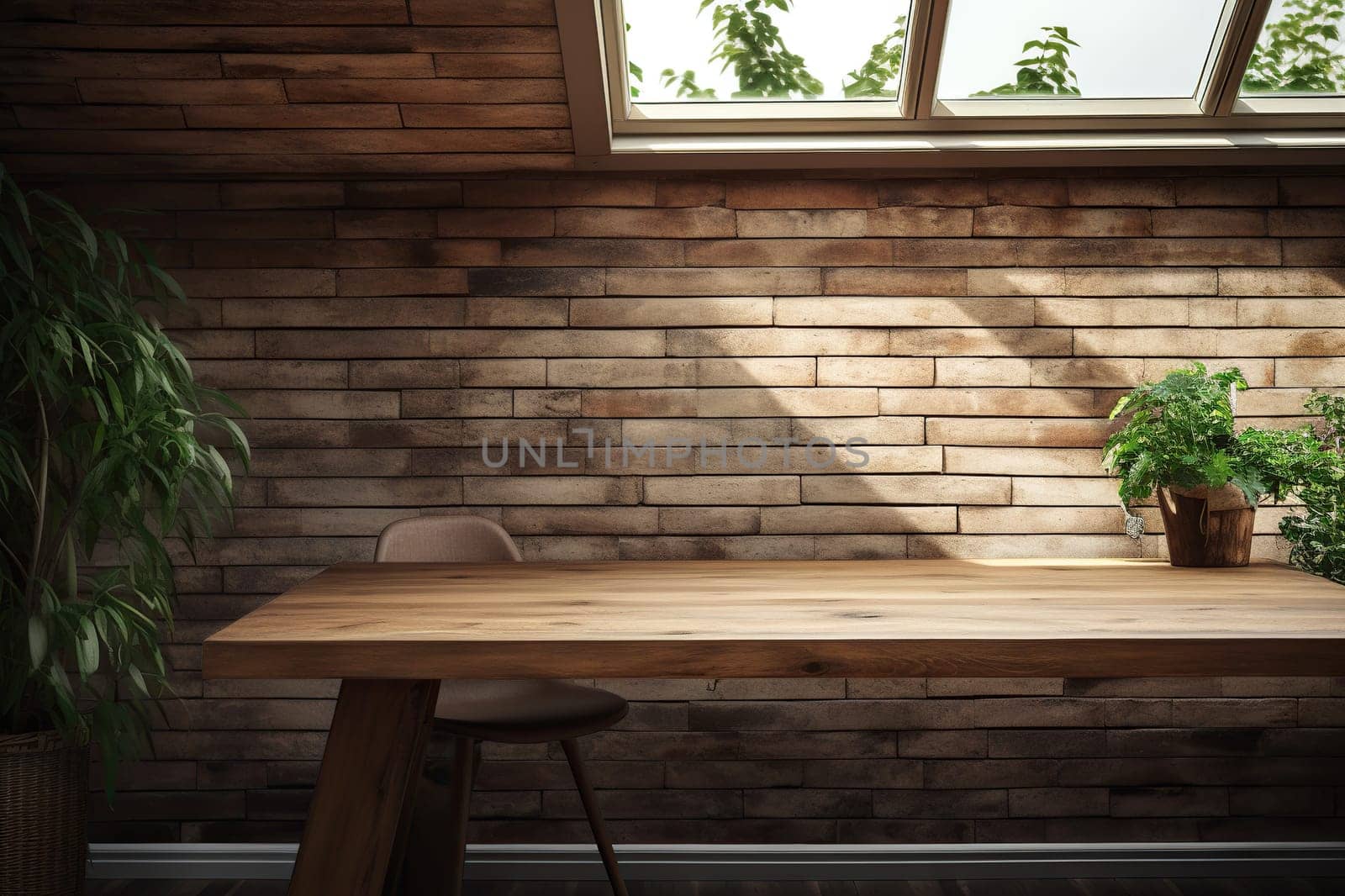 Wooden table close-up in the interior.